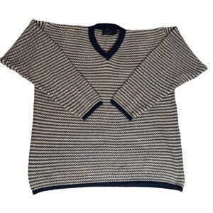 Vintage Etchings IC Tight Knit Sweater V-Neck Men’s XL Neutral Cotton Ramie blen